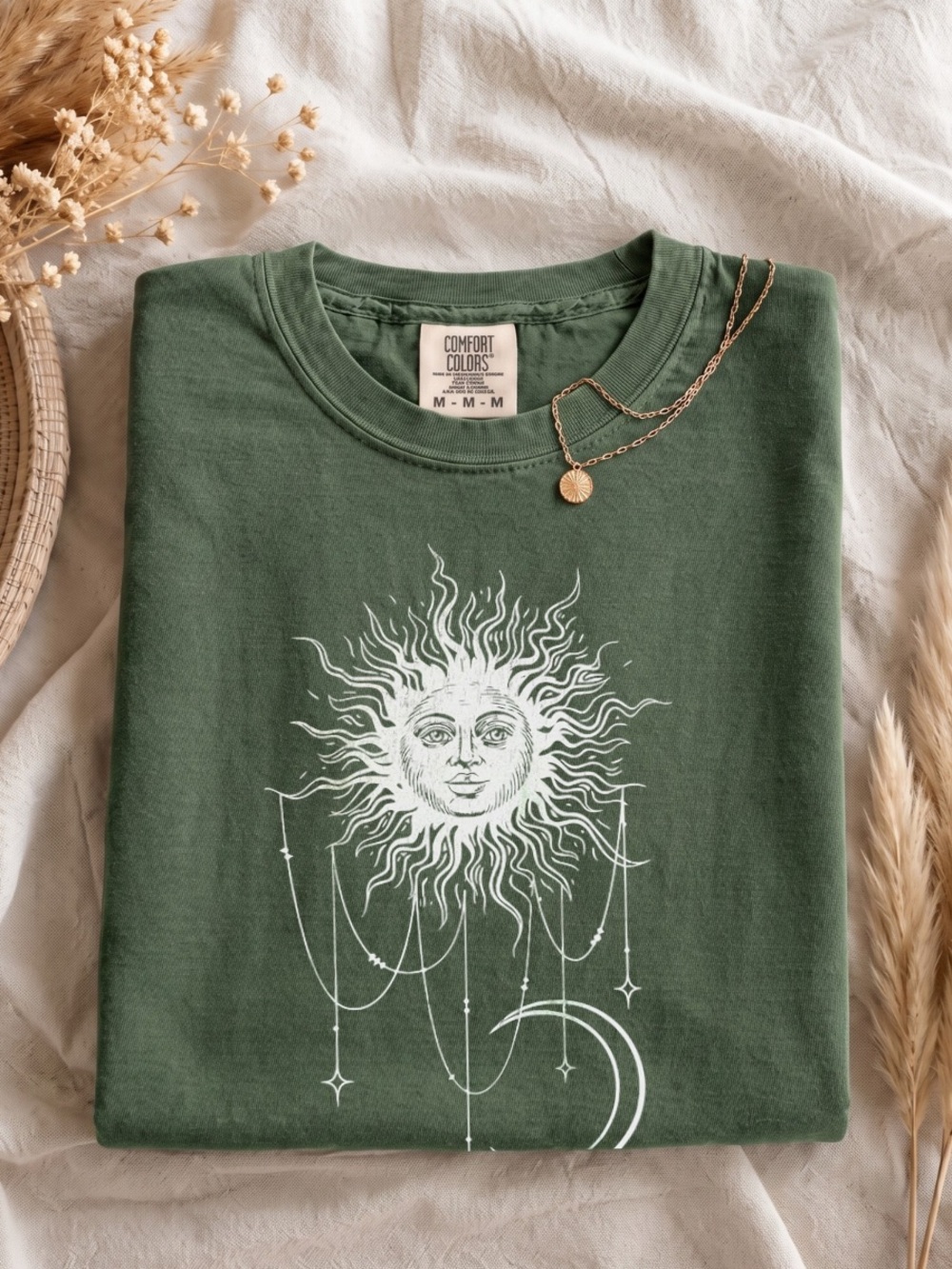 Comfort Colors Moss Boho Sun And Moon Unisex T-Shirt